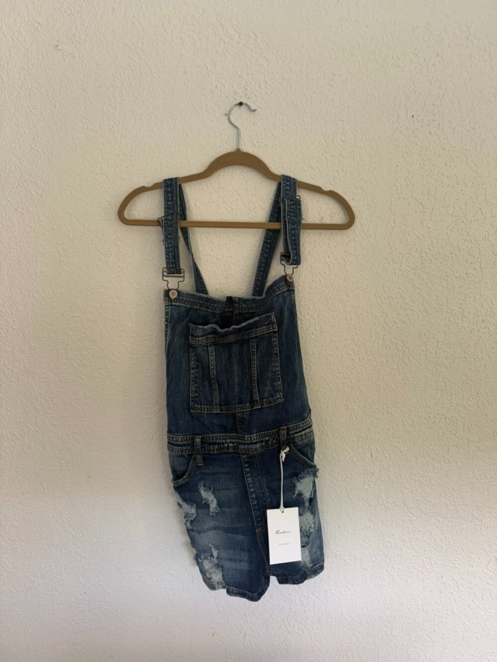 KanCan Los Angeles Distressed Denim Shortalls Overall Shorts W29 NWT